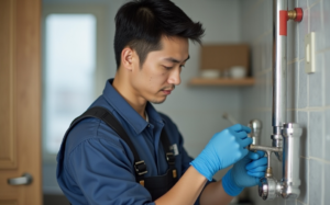 いわき市で一軒家の水道工事をしている男性