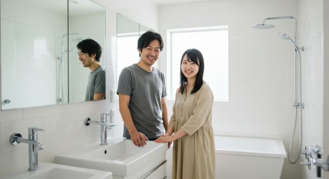 お風呂リフォームで喜ぶ夫婦